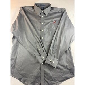 Devon & Jones Corvette Dress Shirt Mens 2XL Gray Embroidered Logo Button Up